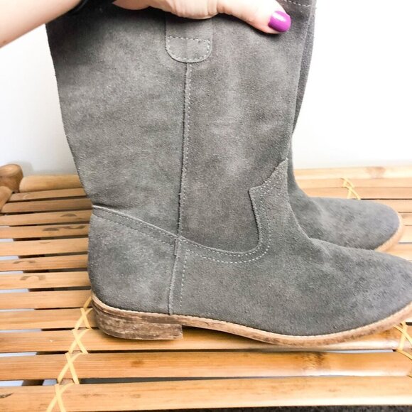 Jeffrey Campbell Gray Suede Mid Calf Booties 37 Low Heel Womens - Picture 5 of 8